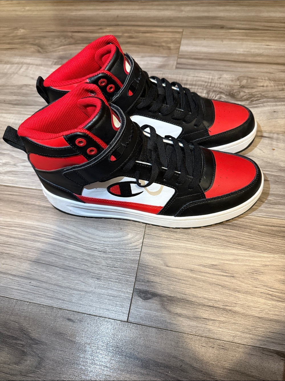 Champion Men’s Arena Power High-Top Sneakers Red, Black and White Size 10.5 New